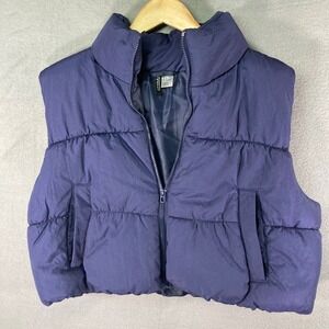H&M Womens Puffer Vest Size L Blue Sleeveless‎ Full Zip Lightweight